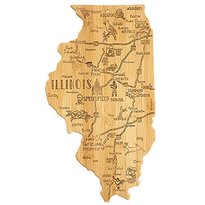  Destination Illinois State Shaped Serving And Cutting Board, Includes Hang Tie For Wall Display