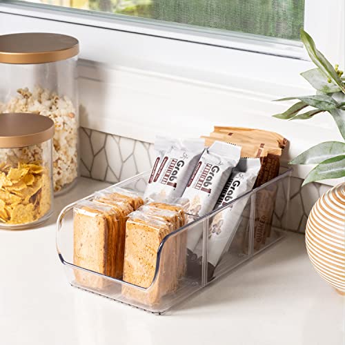  BHome - 4 Adjustable Snack Organizer Bins For Cabinet & Pantry Organization And Storage Plastic Storage Bins For Kitchen Organization - Clear Acrylic Divided Storage Containers With Removable Dividers