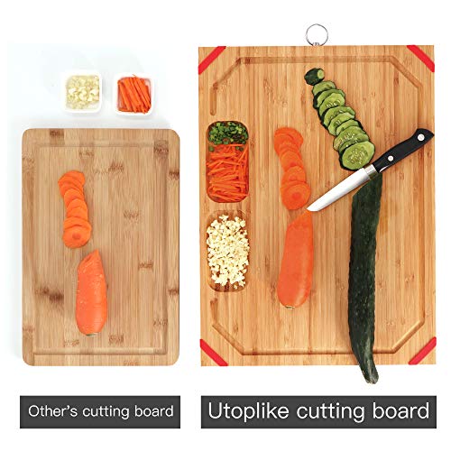  Nique Large Bamboo Cutting Board, 17.7'' Organic Chopping Board With Non-slip Rubber Grips, With 2 Specially Designed Compartments For Chopped Garlic Onion Meat