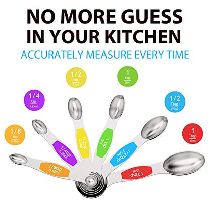  Magnetic Measuring Spoons Set - Wildone Stainless Steel Double Sided Measuring Spoons Set Of 7, For Dry And Liquid Ingredients, Including 6 Heavy Duty Nesting Spoons, 1 Leveler, Fits In Spice Jar