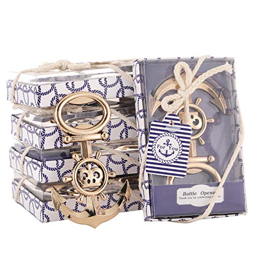  24 Pcs Anchor Bottle Opener Wedding Favor Nautical Themed Anchor & Wheel Beer Bottle Opener Party Favors For Guests Boxed Souvenir Gift Favor For Beach Wedding Baby Bridal Shower (Blue Anchor, 24)
