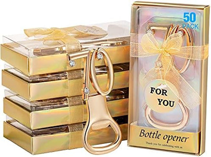  50 Pcs Golden Bottle Opener Birthday Party Favors, Rhinestones Wedding Anniversary For Guests Beer Opener Favor Gift Party Decor (60th Style)