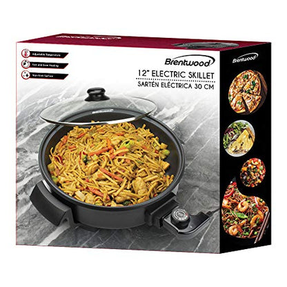  Appliances SK67BK 12-Inch Round Nonstick Electric Skillet With Vented Glass Lid, One Size, Black