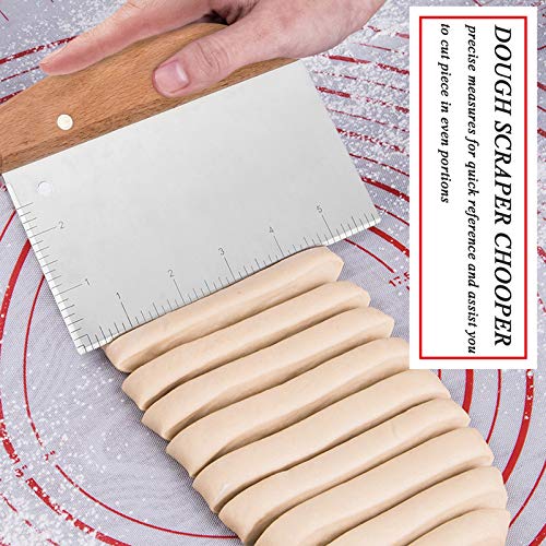  Bench Scraper Set Of 2, HaSteeL Metal Dough Scraper Cutter Pastry Chopper With Wooden Handle, Heavy Duty Stainless Steel Griddle Scraper With Measuring Marks For Cooking Baking Grilling
