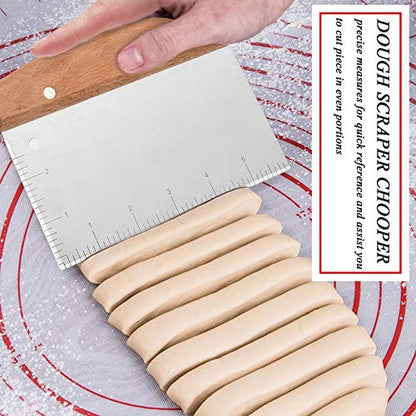  Bench Scraper Set Of 2, HaSteeL Metal Dough Scraper Cutter Pastry Chopper With Wooden Handle, Heavy Duty Stainless Steel Griddle Scraper With Measuring Marks For Cooking Baking Grilling