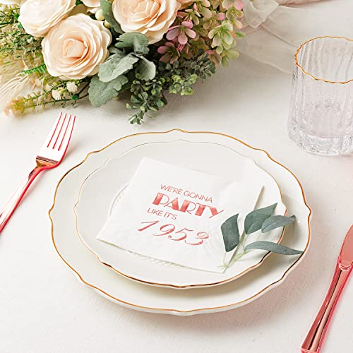  70th Birthday Cocktail Napkins Rose Gold For Women 70th Birthday Party Decorations For Cake Dessert Berverage Table, 70th Birthday Party Supplies,50 Pcs Disposable Napkins, 3-Ply