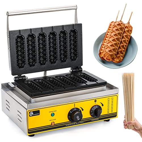  Commercial/Home Electric Corn Hot Dog Machine Non-stick French Muffin Waffle Irons 6Pcs Waffle Stick Maker Stainless Steel Temperature Range 50-300 ℃ Timer 0-5 Min 1550W 110V