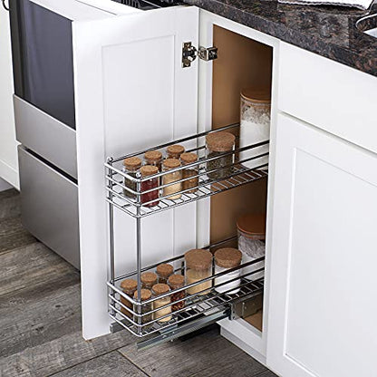 Narrow Sliding Cabinet Organizer, Two Tier Chrome Organizer, Chrome, Great For Slim Cabinets In Kitchen, Bathroom And More
