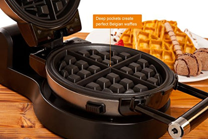  Upgrade Automatic 360 Rotating Non-Stick Belgian Waffle Maker W/Removable Plates, 17”*10“*6.05”