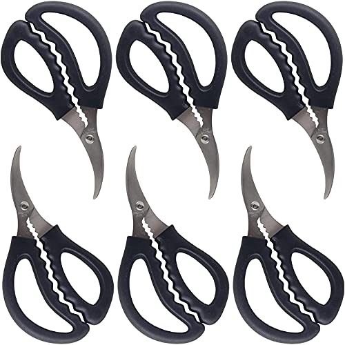  6PCS Kitchen Seafood Scissors Fish Scissors Crab Scissors Lobster Shrimp Crayfish Crawfish Scissors, Multifunctional Stainless Steel Shears Seafood Scissors (Black)