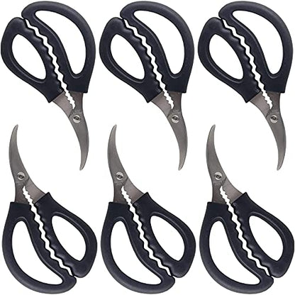  6PCS Kitchen Seafood Scissors Fish Scissors Crab Scissors Lobster Shrimp Crayfish Crawfish Scissors, Multifunctional Stainless Steel Shears Seafood Scissors (Black)