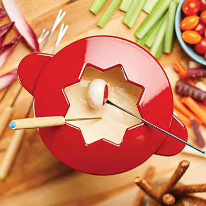  Cast Iron Fondue Pot Set, 1.5 Quart, Red
