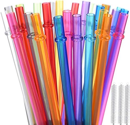  10.5 In Long Rainbow Colored Reusable Tritan Plastic Replacement Straws For 20 OZ 30 OZ Tumblers, Set Of 10 With Cleaning Brush