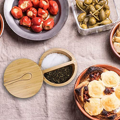  Bamboo Big Dipper Large Salt Cellar With Spoon And Magnetic Swivel Lid, 10 Ounce Storage Box