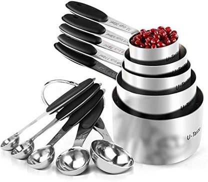  10 Piece Measuring Cups And Spoons Set In 18/8 Stainless Steel