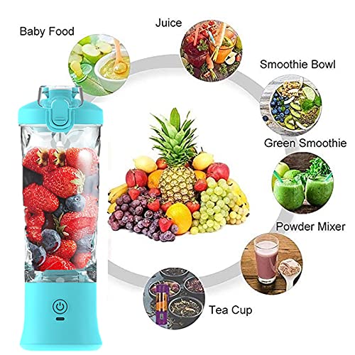  Blend 2 Portable Blender For Shakes And Smoothies,20oz Travel Juice Blender Cup, Baby Food Crush Ice Frozen Mixing With 6 Blades 4000mAh Rechargeable Battery,for Home, Travel, Office (Light Blue)