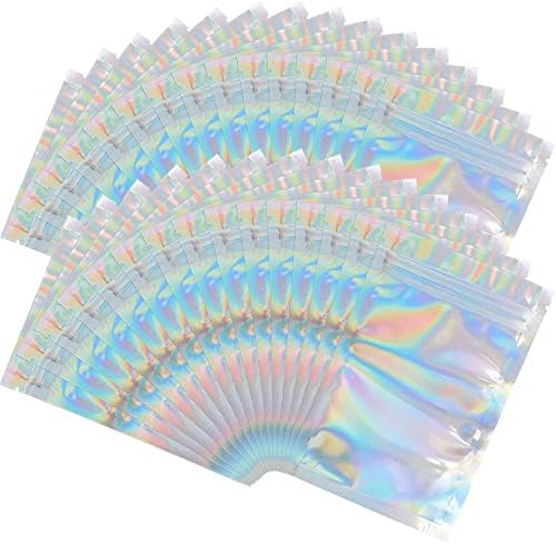  100 Pieces Resealable Smell Proof Bags Foil Pouch Bag Flat Ziplock Bag For Party Favor Food Storage (Holographic Color, 8 X 10 Inch)