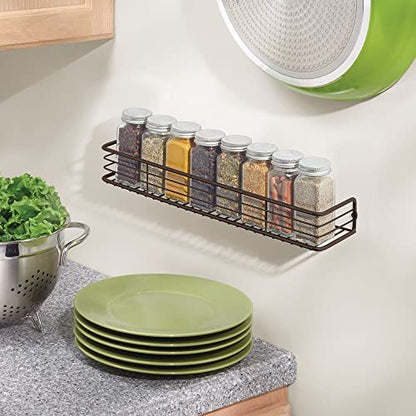  MDesign Metal Wire Wall Mount Spice Rack Shelf - Organizer For Kitchen Cabinet, Cupboard, Food Pantry - Bottle Holder - 16 Inches - 2 Pack - Black