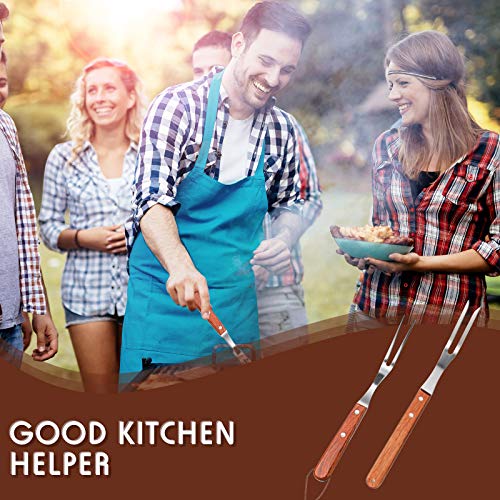  Meat Forks With Rosewood Handle And Stainless Steel Carving Fork Barbecue Fork For Christmas Kitchen Roast (2 Pieces,13 Inch, 10 Inch)