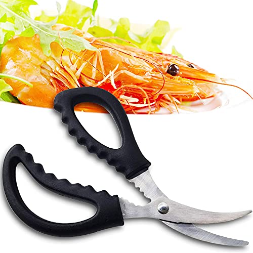  6PCS Kitchen Seafood Scissors Fish Scissors Crab Scissors Lobster Shrimp Crayfish Crawfish Scissors, Multifunctional Stainless Steel Shears Seafood Scissors (Black)
