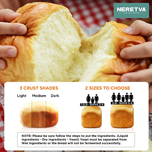  Neretva Bread Maker Machine , 20-in-1 2LB Automatic Breadmaker With Gluten Free Pizza Sourdough Setting, Digital, Programmable, 1 Hour Keep Warm, 2 Loaf Sizes, 3 Crust Colors - Receipe Booked Included (Green)