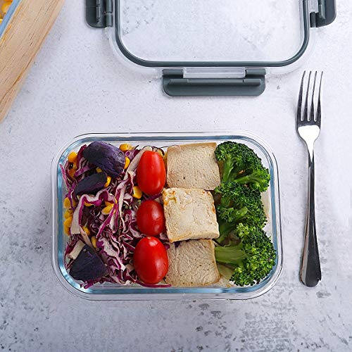  [5-Packs, 36 Oz. Glass Meal Prep Containers With Lifetime Lasting Snap Locking Lids Glass Food Containers,Airtight Lunch Container,Microwave, Oven, Freezer And Dishwasher (4.5 Cup)