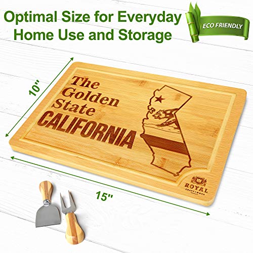  Bamboo State Cutting Board For Kitchen – California Cheese Board, Charcuterie Platter & Serving Tray, (15" X 10")