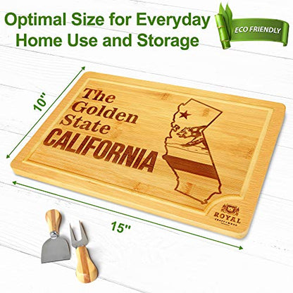  Bamboo State Cutting Board For Kitchen – California Cheese Board, Charcuterie Platter & Serving Tray, (15" X 10")