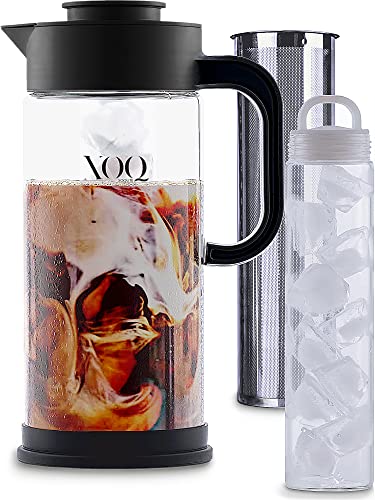  Cold Brew Coffee Maker + Chiller Kit + 50oz/1.5L Glass Cold Brew Maker - Iced Coffee Maker & Ice Tea Maker - Large Iced Coffee Pitcher For Fridge With Removable Stainless Steel Brewer Filter