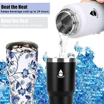  40 Oz Stainless Steel Water Bottle, Insulated Double Wall Vacuum Leak Proof Water Flask, Metal Thermo Canteen Mug —Wide Mouth With 2 Straw Lids