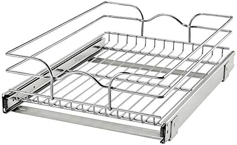  Rev-A-Shelf 5WB1-0918CR-1 8.5 X 18 Inch Single Wire Pull Out Shelf Storage Basket Organizer W/100lb Weight Capacity For Kitchen Base Cabinets, Silver