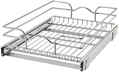  Rev-A-Shelf 5WB1-0918CR-1 8.5 X 18 Inch Single Wire Pull Out Shelf Storage Basket Organizer W/100lb Weight Capacity For Kitchen Base Cabinets, Silver