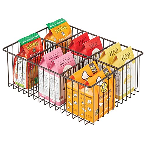  MDesign Farmhouse Decor Metal Wire Food Organizer Storage Bin Baskets For Kitchen Cabinets, Pantry, Bathroom, Laundry Room, Closets, Garage, 6 Sections - Bronze