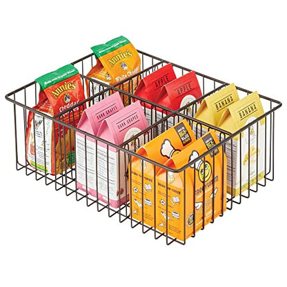  MDesign Farmhouse Decor Metal Wire Food Organizer Storage Bin Baskets For Kitchen Cabinets, Pantry, Bathroom, Laundry Room, Closets, Garage, 6 Sections - Bronze
