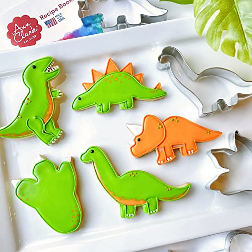  Dinosaur Cookie Cutters 5-Pc Set Made In USA By Ann Clark, Triceratops, Stegosaurus, T-Rex, Brontosaurus, Dino Footprint
