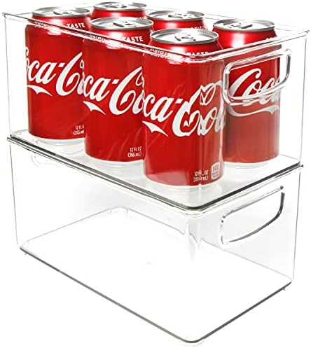  2 Pack Stackable Plastic Storage Organizer Container Bin, Stackable Storage Bins With Handler For Refrigerator, Pantry (10" X 6" X 5")