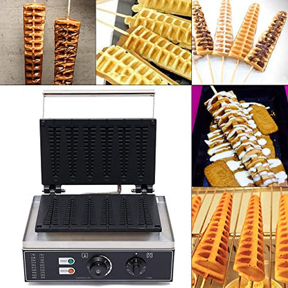  Commercial Electric Stick Waffle Maker Machine Non-Stick Pans 110V 1550W Hotdog Maker Iron Time And Temperature Control Stainless Steel Bread Baker (6 Stick)