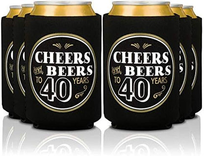  40th Birthday Can Coolers (12 Pack) - Happy 40 Birthday Decorations For Men , Cheers And Beers To 40 Years , Happy 40th Birthday Party Favors , Over The Hill Birthday Decorations 40th Party