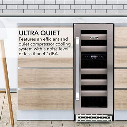  BWR-171DS 17 Bottle Stainless Steel Dual Zone Built Wine Refrigerators-Elite Series With Seamless Doors