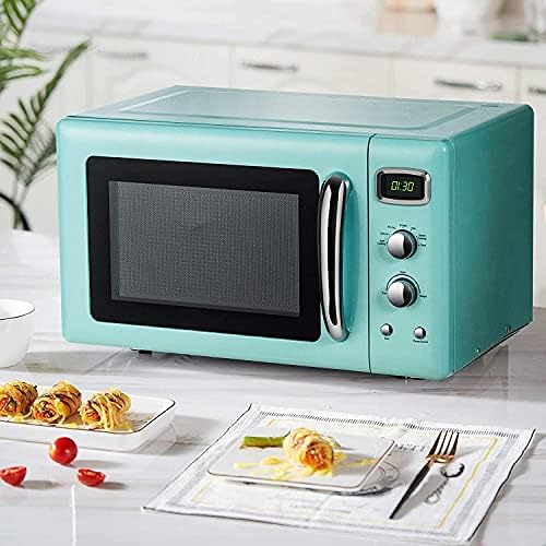  Moccha Large 0.9Cu.ft Countertop Microwave Oven, 900-Watt Retro Microwave W/Child Safety Lock, Defrost & Auto Cooking Function, LED Display, Glass Turntable (Mint Green)