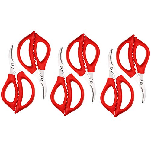  6 Pack Kitchen Seafood Scissors Fish Scissors Crab Scissors Lobster Shrimp Crayfish Crawfish Scissors, Multifunctional Stainless Steel Shears Seafood Scissors