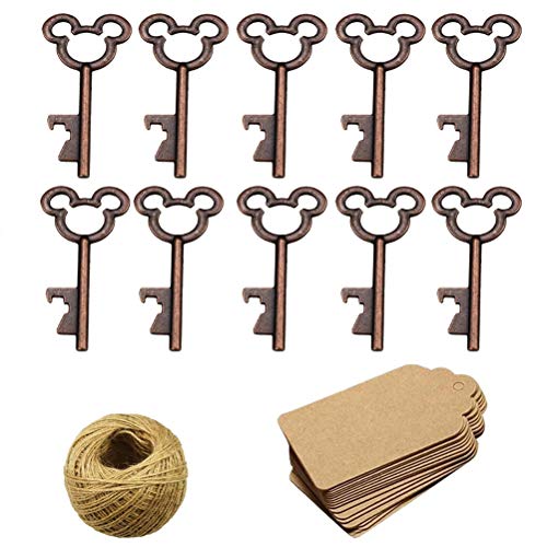  50Pcs Vintage Skeleton Key Bottle Openers With 50pcs Escort Card Tag And Twine For Wedding Party Favors Rustic Decoration (Copper)