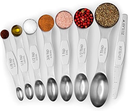  Measuring Spoons Set - 6 Piece Stainless Steel Measuring Spoons - Easy To Read, Etched Markings & Slim Design For Narrow Spice Jars - Heavy Duty Tablespoon Measure Spoon With Removable Clasp