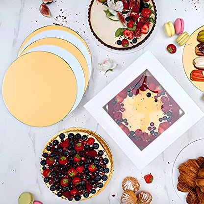  10 Inch Cake Box With Cake Boards Set 20pcs 10x10x5 Inches, Bakery Box With Window. Cheesecake Box, Cajas Pasteles For Cake, Disposable Cake Containers With Lids For Desserts, Cake Saver With Cover