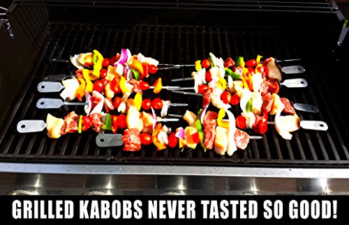  Skewers Set - 10 Stainless Steel Wide BBQ Kebob Sticks For BBQ Grill - Flat Metal With Food Remover Disc - BBQ Accessories, 12 Inch