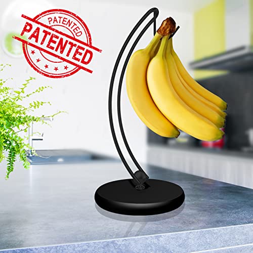  Signice Banana Holder Stand - Newest Patented Modern Banana Tree Hanger With Wood Base Stainless Steel Banana Rack For Home Kitchen Use,Doesn't Tip Over (Full Black)