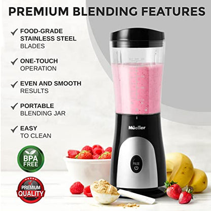 Ultra Bullet Personal Blender For Shakes And Smoothies With 15 Oz Travel Cup And Lid, Juices, Baby Food, Heavy-Duty Portable Blender & Food Processor, Black