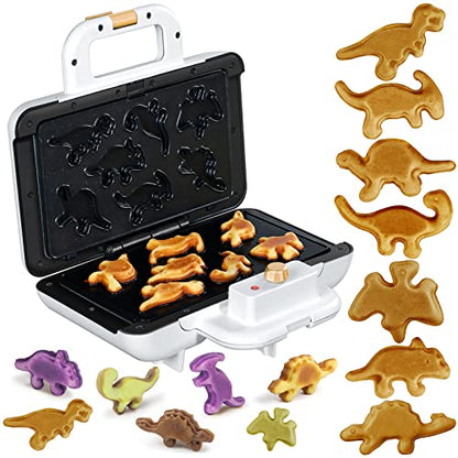 Mini Waffle Maker Dinosaur Waffle Iron For Kids 7 Unique Dino Waffle In Minutes, Electric Nonstick Waffle Pancakes Maker With Removable Plates Breakfast Maker Machine, Fun Gift For Kids Family
