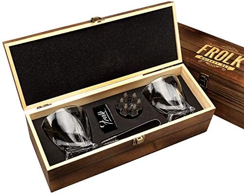  Whiskey Bullet Shaped Stones Gift Set For Men - 10 Bullets Chilling Stainless-Steel Whiskey Rocks - 11oz 2 Large Twisted Whiskey Glasses, Slate Coasters, Tongs - Premium Set In Pine Wood Box