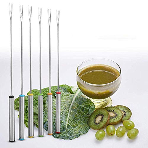  6 Pack Color Coding Cheese Fondue Forks, Stainless Steel Fruit Fondue Forks, 9.5 Inch